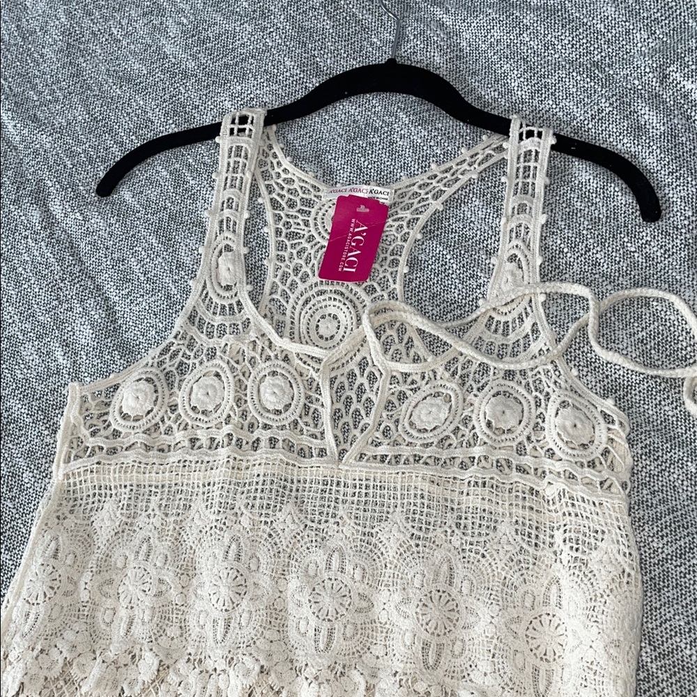 A'gaci Beige Crochet Pattern Top - Picture 3 of 6